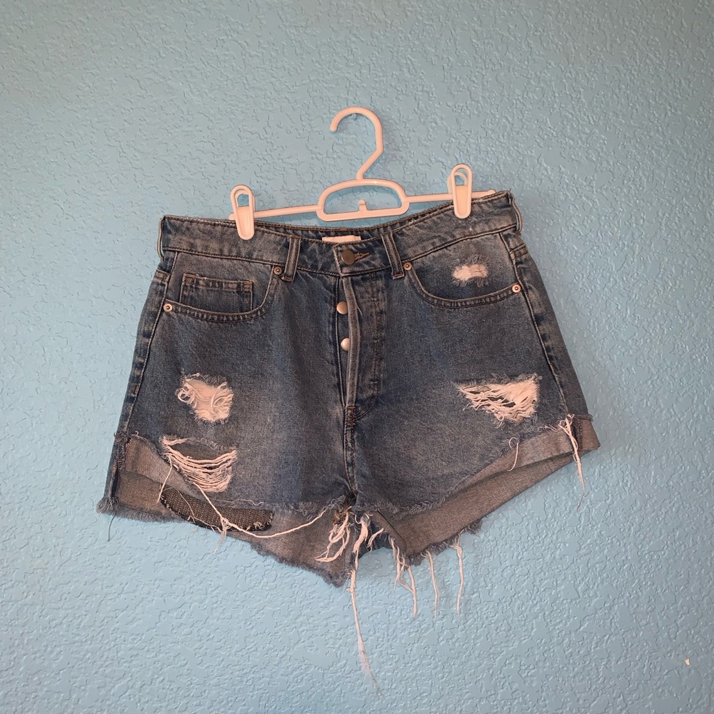 Button Up High Waisted Jean Shorts